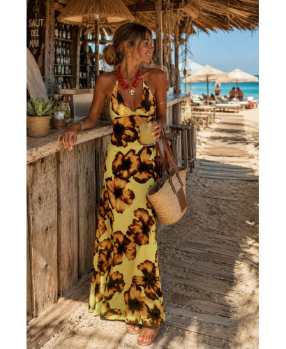 Vestido Largo Halter Floral Amarillo