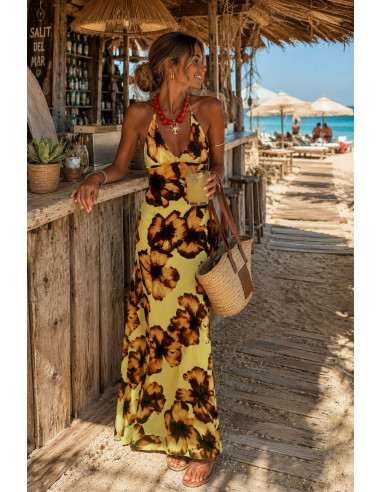 Vestido Largo Halter Floral Amarillo