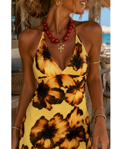 Vestido Largo Halter Floral Amarillo 2