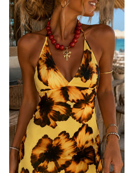 Vestido Largo Halter Floral Amarillo