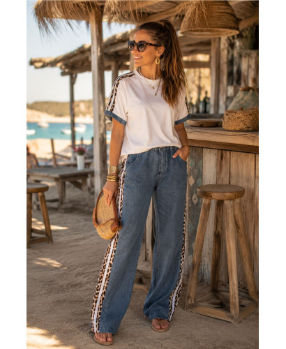 Conjunto camiseta blanca y pantalón con detalles denim 2