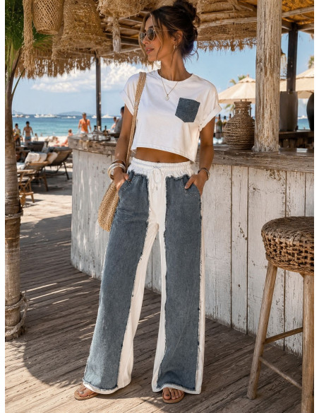 Conjunto denim combinado de pantalón y camiseta