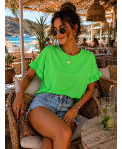 🐆 Camiseta verde flúor con pequeño volante en mangas