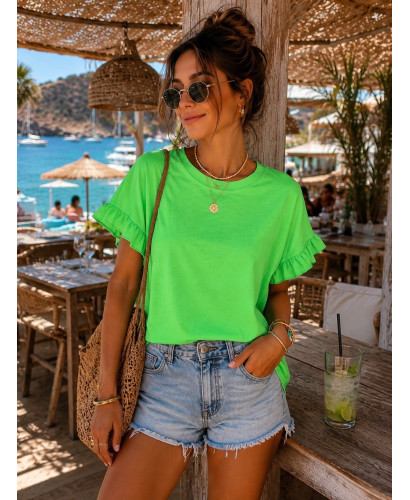 🐆 Camiseta verde flúor con pequeño volante en mangas 2