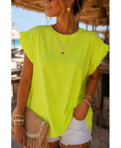 Camiseta amarilla flúor con pequeño volante en mangas