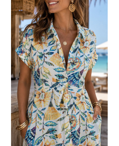 Vestido camisero largo floral mujer en tonos amarillos y... 2