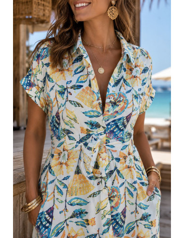 Vestido camisero largo floral mujer en tonos...