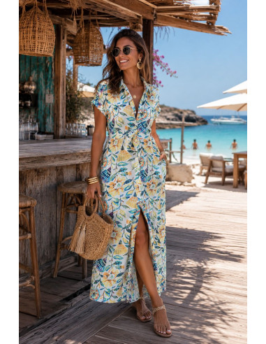Vestido camisero largo floral mujer en tonos...