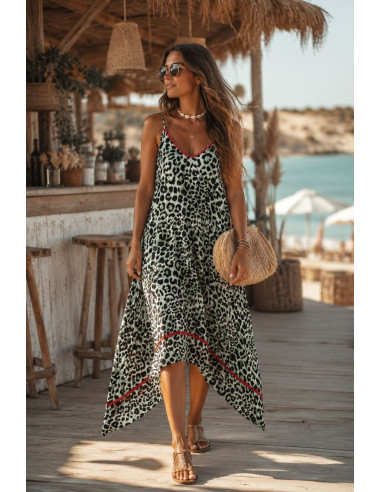 Vestido de Tirantes Animal Print Verde con...