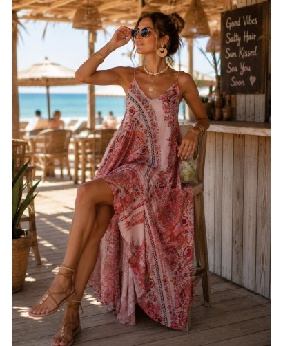 Vestido seda rosa palo estampado 2