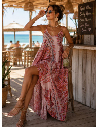 Vestido seda rosa palo estampado