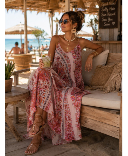Vestido seda rosa palo estampado