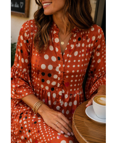 🌈 Vestido Satén Lunares Multicolores naranja 2
