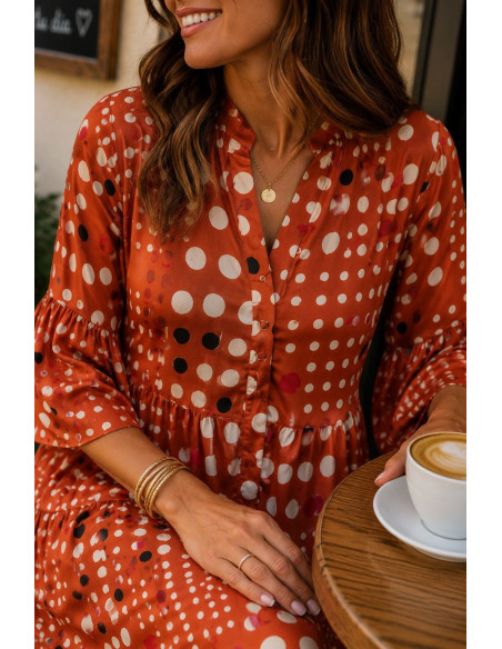 🌈 Vestido Satén Lunares Multicolores naranja