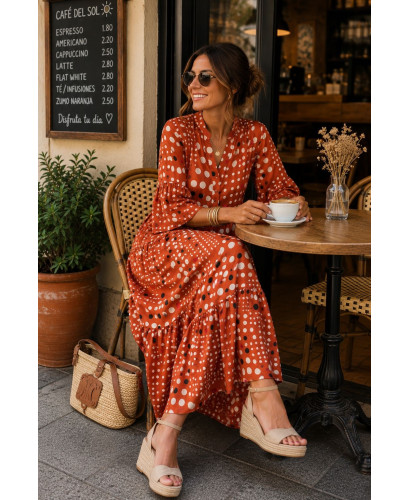 🌈 Vestido Satén Lunares Multicolores naranja