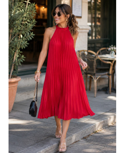 👗✨ Vestido Halter Plisado Rojo - Corte Midi Elegante ✨👗 2