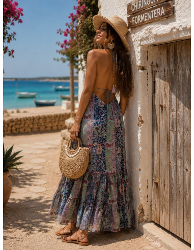 Vestido seda atado al cuello