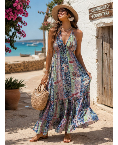 Vestido seda atado al cuello
