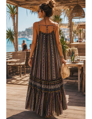 Vestido Largo de Tirantes Negro con Estampado...