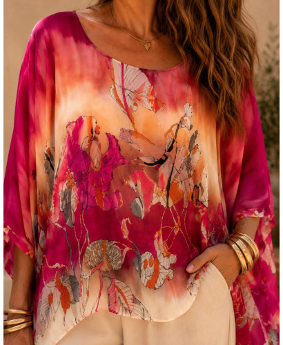 Blusón fluido de seda con estampado floral 2