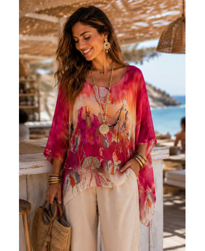 Blusón fluido de seda con estampado floral