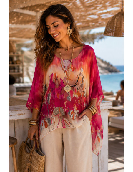Blusón fluido de seda con estampado floral