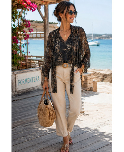 Blusa de tul con estampado print y lazada frontal 2