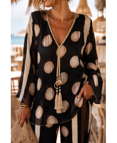 Conjunto blusón y pantalón en seda fría Lunar negro 2
