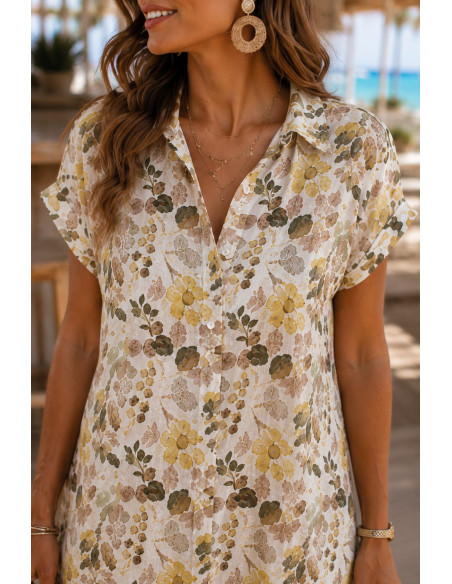 Vestido camisero largo tonos marrones y verdes