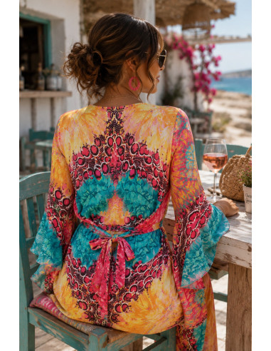 Vestido largo con nudo estampado color