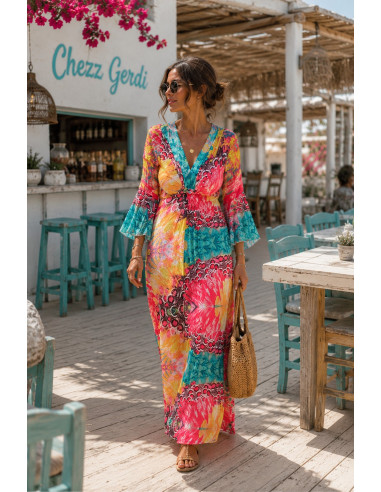 Vestido largo con nudo estampado color