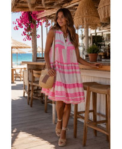 Vestido corto étnico bordado en algodón