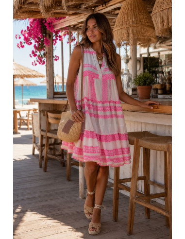 Vestido corto étnico bordado en algodón