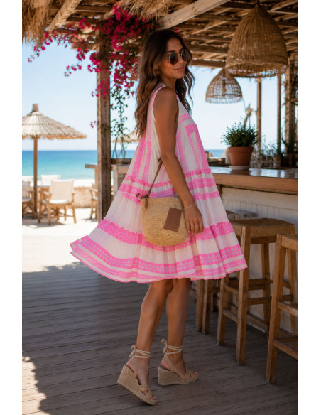 Vestido corto étnico bordado en algodón
