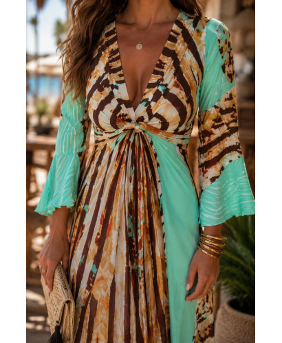 Vestido largo con nudo frontal turquesa 2