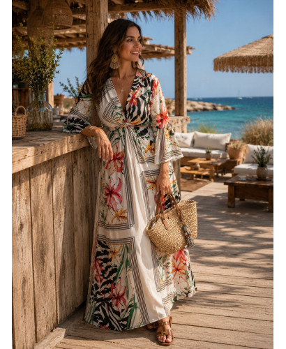 Vestido largo estampado con nudo frontal