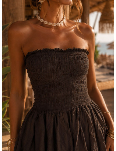 Vestido Largo chocolate con Nido de Abeja y...