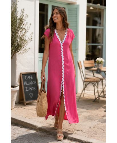 Vestido de Punto Rosa Sin Mangas con Doble Abertura Lateral
