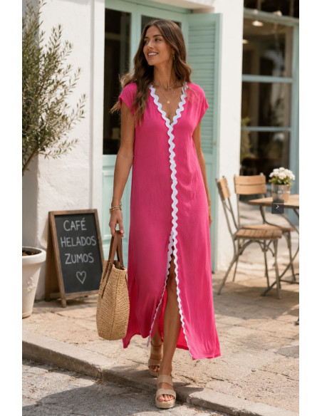 Vestido de Punto Rosa Sin Mangas con Doble Abertura Lateral