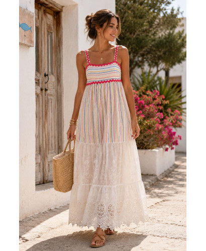 Vestido de Tirantes Combinado en Lino Bordado y Algodón... 2