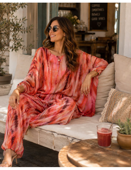 Conjunto fluido de seda estampado