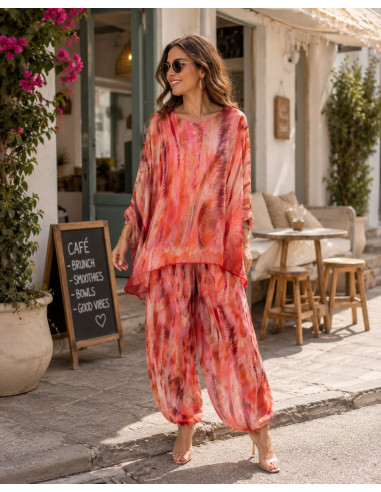Conjunto fluido de seda estampado