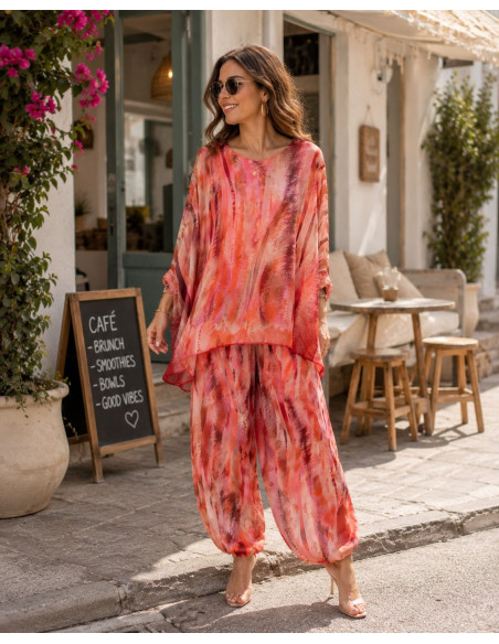 Conjunto fluido de seda estampado