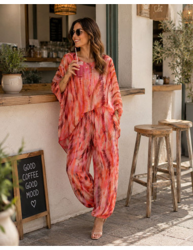 Conjunto fluido de seda estampado
