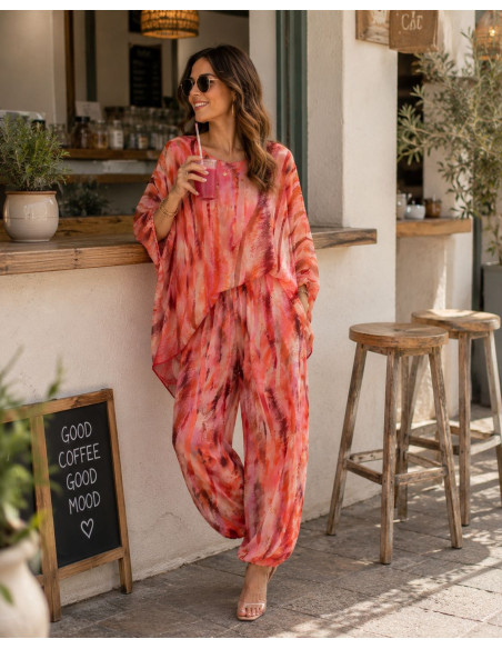 Conjunto fluido de seda estampado