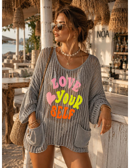 Suéter calado taupe Love Your self