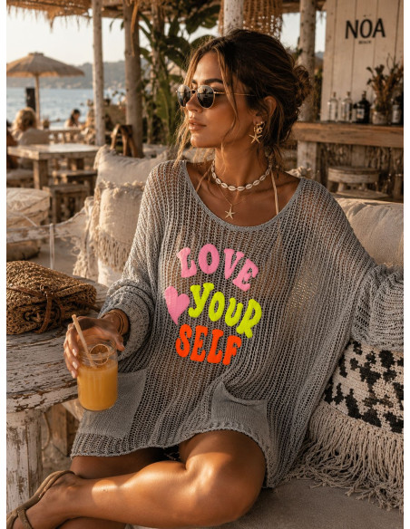 Suéter calado taupe Love Your self