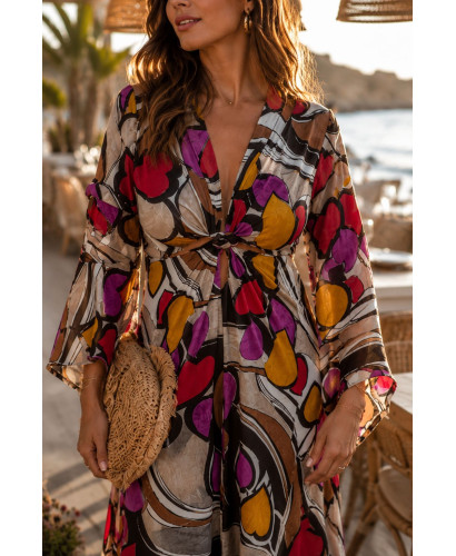 Vestido largo estampado geométrico multicolor con nudo... 2