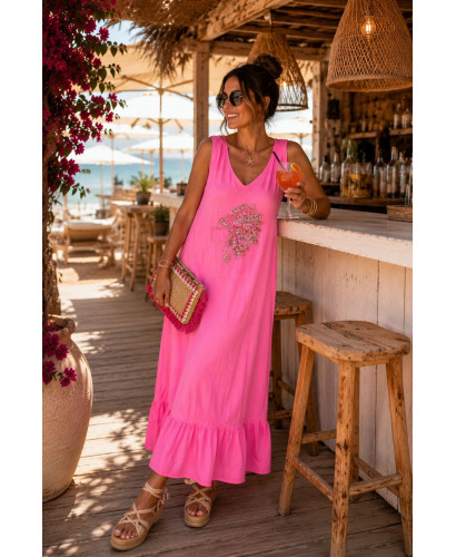 Vestido Largo rosa con Bordado de Cabeza India 2