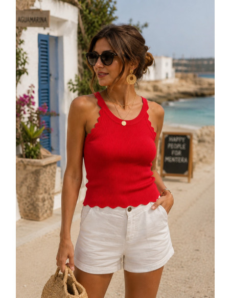 Top canalé rojo.
